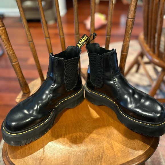 Dr. Martens Black Ankle Boots with Yellow Stitching - Picture 2 of 4